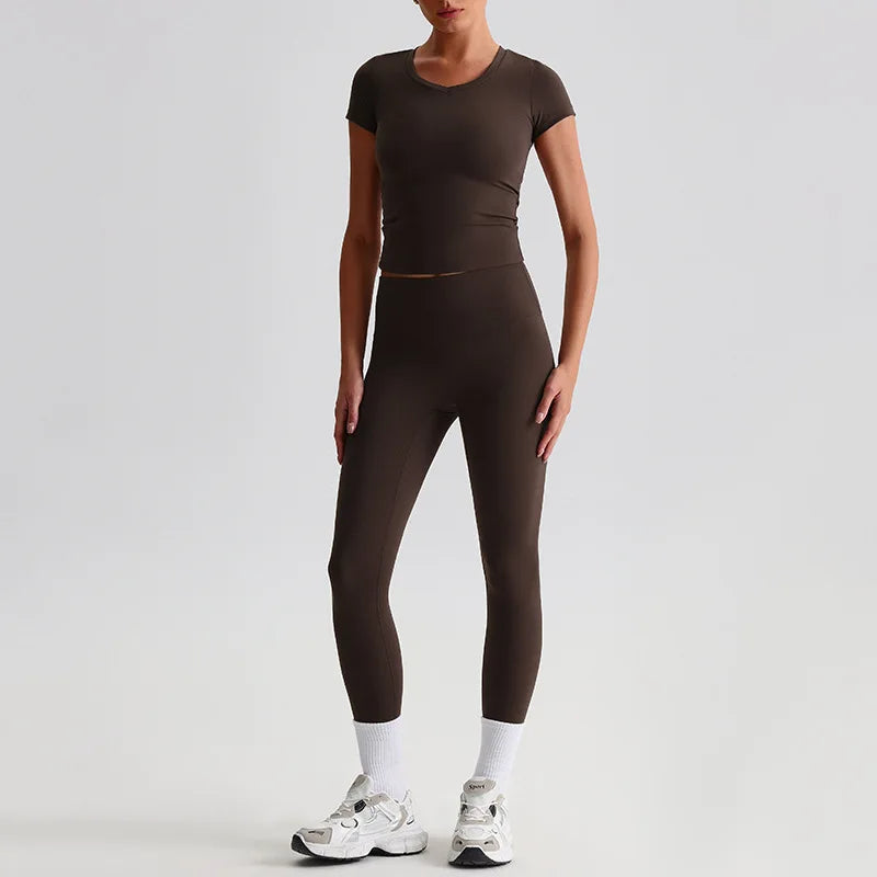 Hi Cloud Women'S Short Sleeve Top High Waist Leggings Nylon Spandex - Product Image