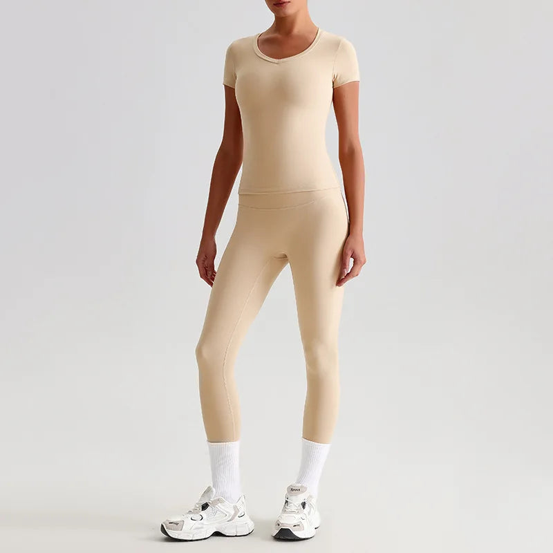 Hi Cloud Women'S Short Sleeve Top High Waist Leggings Nylon Spandex - Product Image