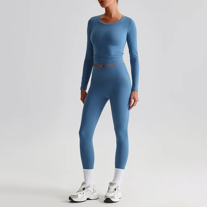 Hi Cloud Women'S Short Sleeve Top High Waist Leggings Nylon Spandex - Product Image