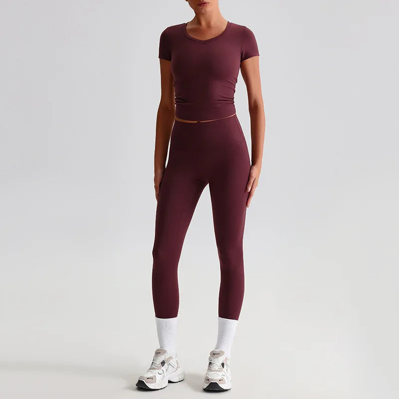Hi Cloud Women'S Short Sleeve Top High Waist Leggings Nylon Spandex - Product Image