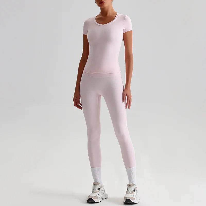 Hi Cloud Women'S Short Sleeve Top High Waist Leggings Nylon Spandex - Product Image