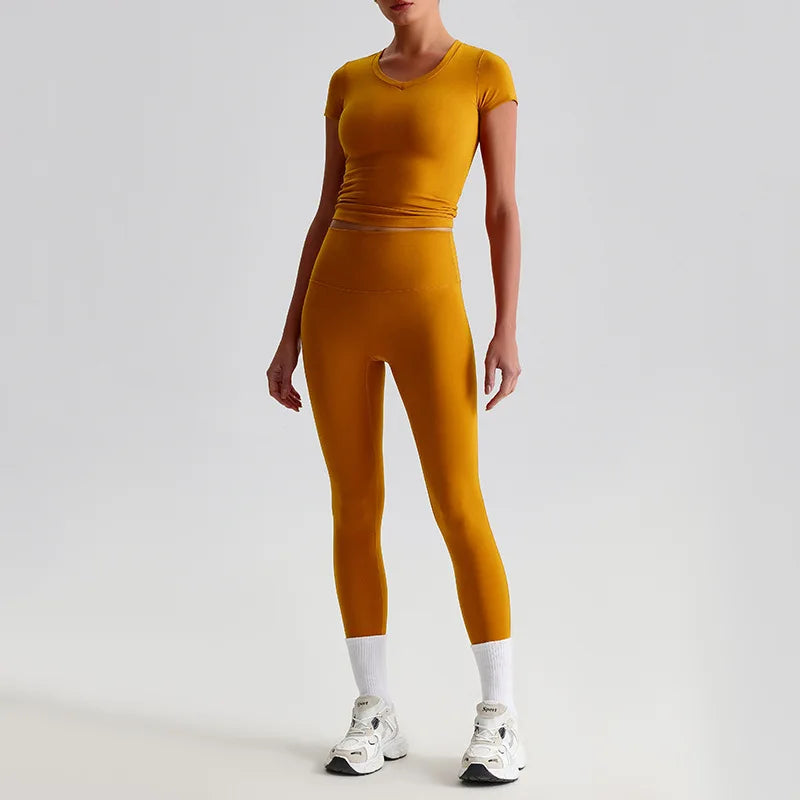 Hi Cloud Women'S Short Sleeve Top High Waist Leggings Nylon Spandex - Product Image