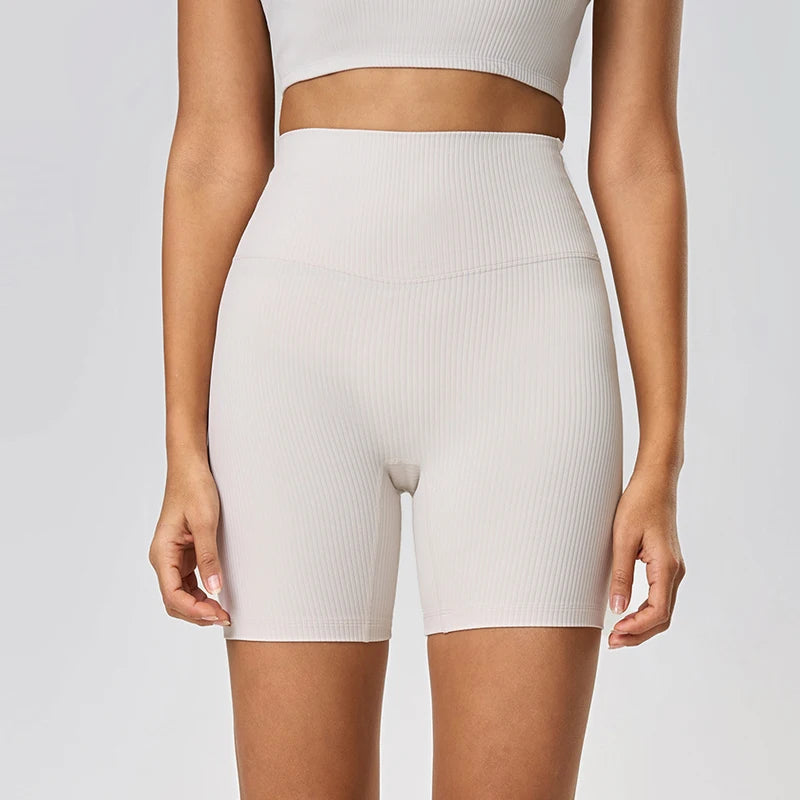 Women'S 6" Ribbed High Waist Sport Shorts Nylon Stretch Workout Yoga - Product Image