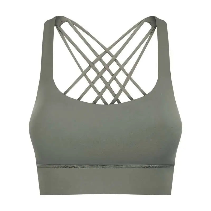 Shockproof cross strap nylon spandex knit quick dry push up fitness sports bra - product image