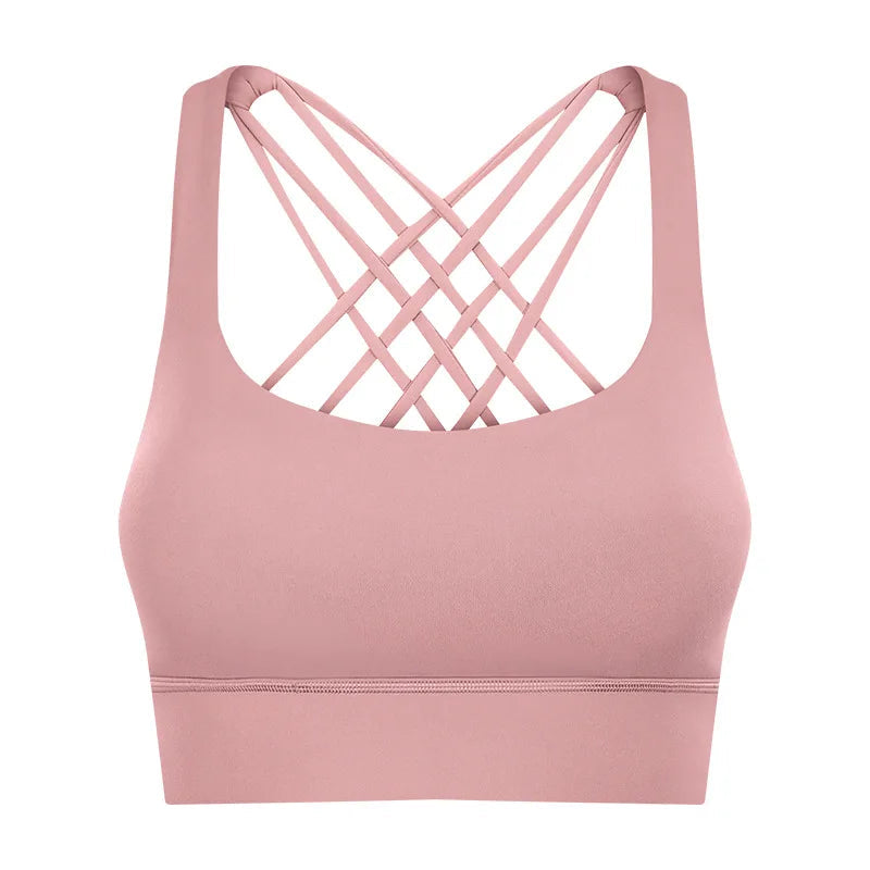 Shockproof cross strap nylon spandex knit quick dry push up fitness sports bra - product image