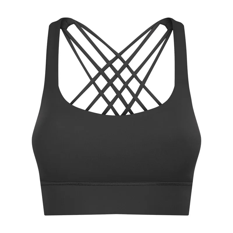 Shockproof cross strap nylon spandex knit quick dry push up fitness sports bra - product image