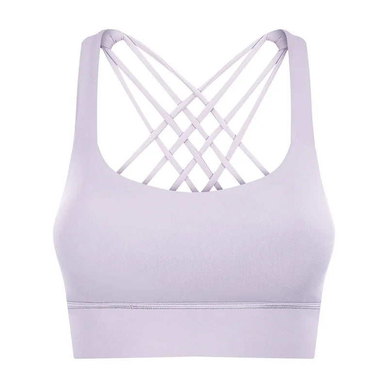 Shockproof cross strap nylon spandex knit quick dry push up fitness sports bra - product image