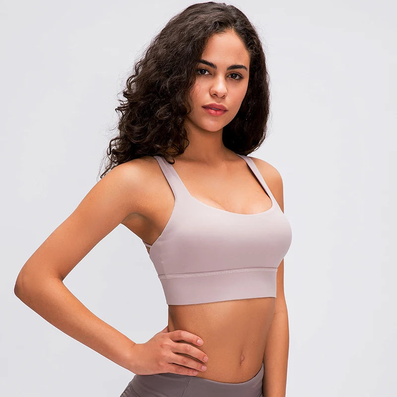 Shockproof cross strap nylon spandex knit quick dry push up fitness sports bra - product image