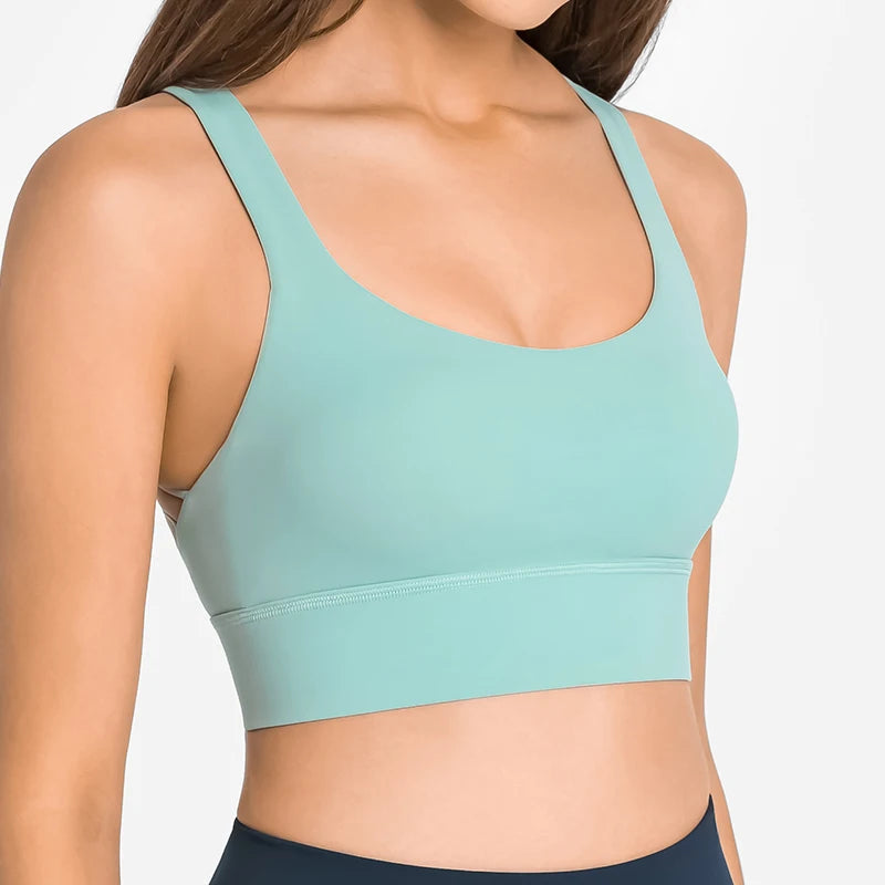 Shockproof cross strap nylon spandex knit quick dry push up fitness sports bra - product image