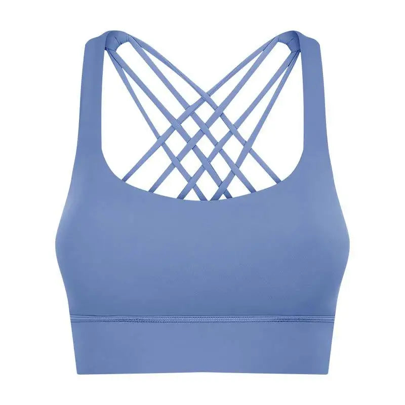 Shockproof cross strap nylon spandex knit quick dry push up fitness sports bra - product image