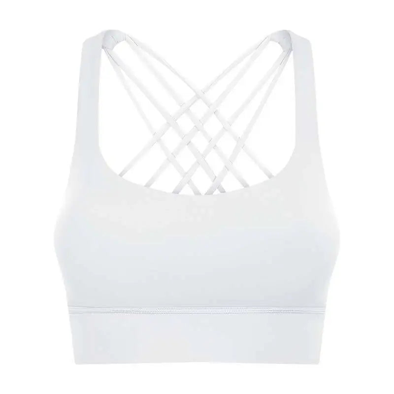 Shockproof cross strap nylon spandex knit quick dry push up fitness sports bra - product image