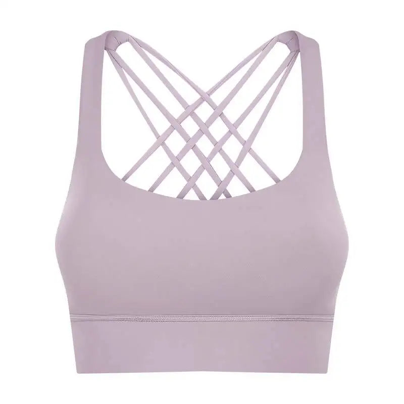 Shockproof cross strap nylon spandex knit quick dry push up fitness sports bra - product image
