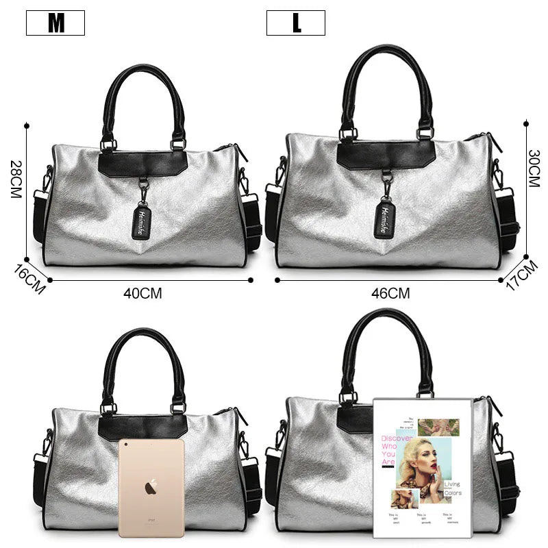 Silver fitness gym bag with large capacity and multi-compartment storage - product image