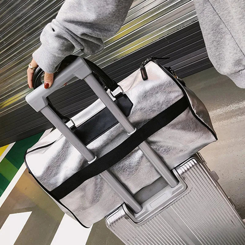 Silver fitness gym bag with large capacity and multi-compartment storage - product image