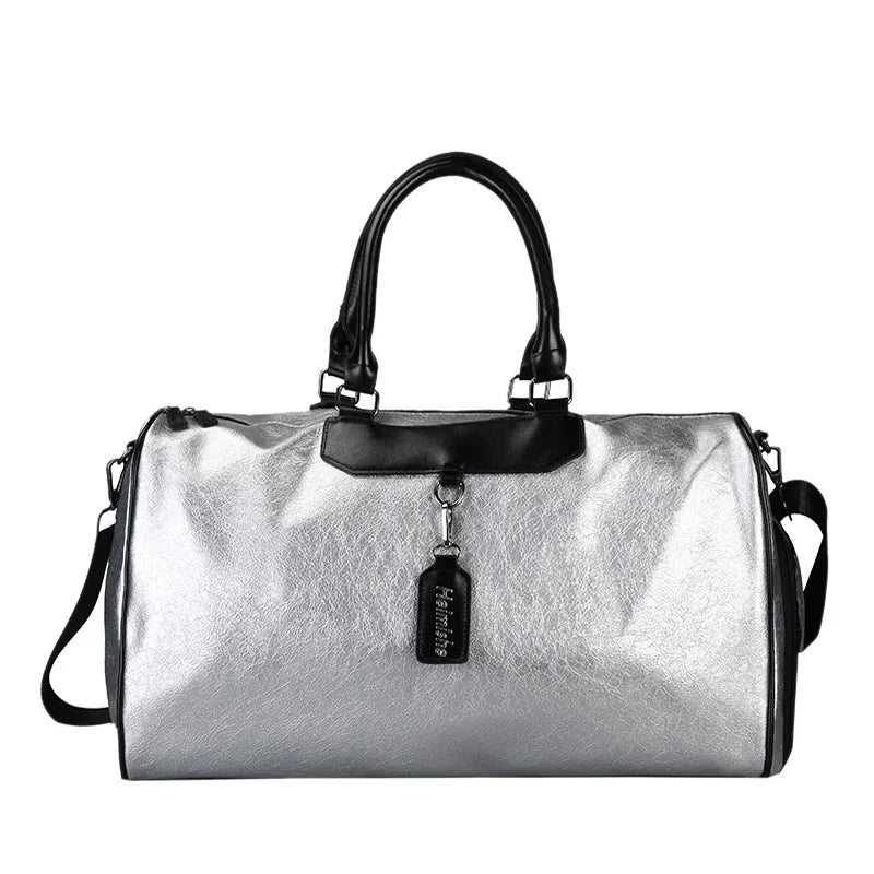 Silver fitness gym bag with large capacity and multi-compartment storage - product image