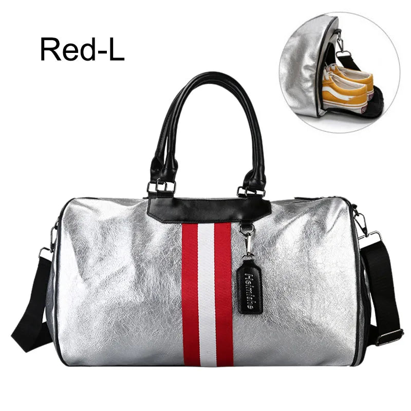 Silver fitness gym bag with large capacity and multi-compartment storage - product image