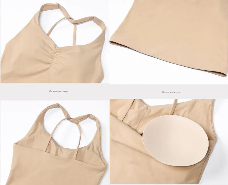Spandex nylon knit women's scrunch halter neck yoga sports bra gym crop top - product image
