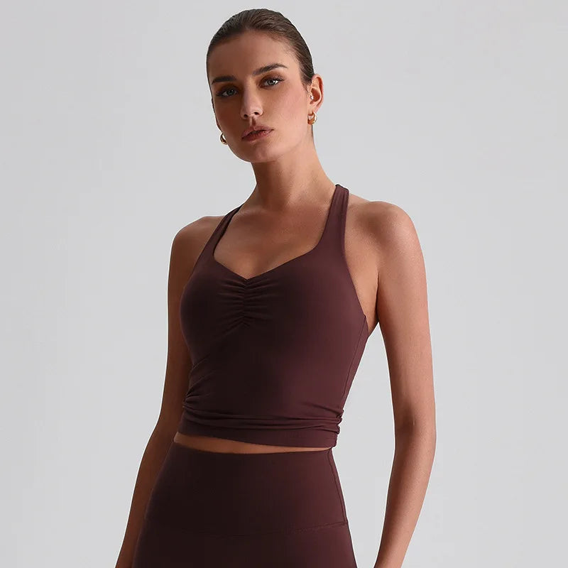 Spandex nylon knit women's scrunch halter neck yoga sports bra gym crop top - product image