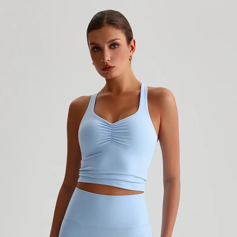 Spandex nylon knit women's scrunch halter neck yoga sports bra gym crop top - product image