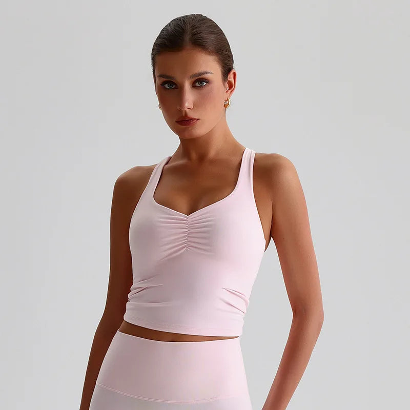 Spandex nylon knit women's scrunch halter neck yoga sports bra gym crop top - product image