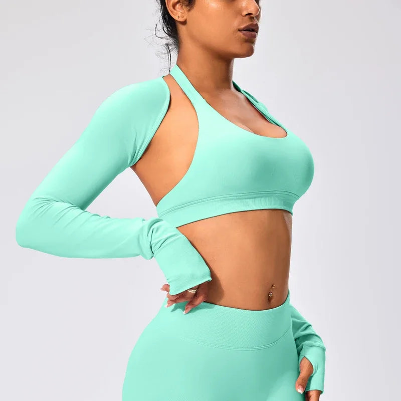 Spandex nylon seamless knit women's open front workout ballet shrug bolero - product image