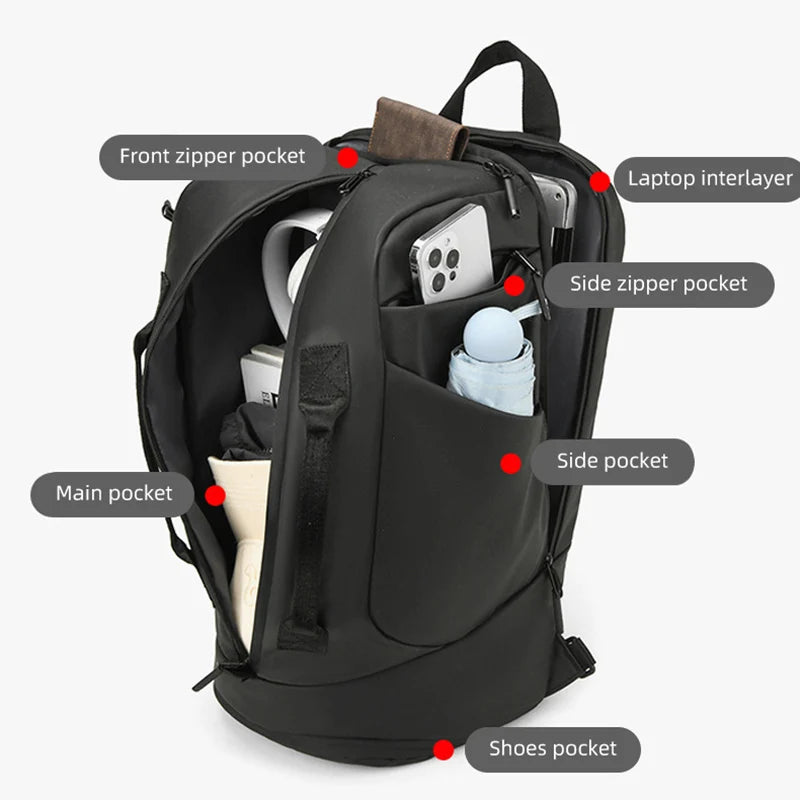 Sports backpack with shoe compartment, dry wet separation and multiple carry options - product image