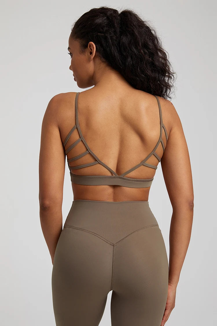 Super cloud open back deep u neck padded sports bra with 8-way stretch nylon spandex - product image