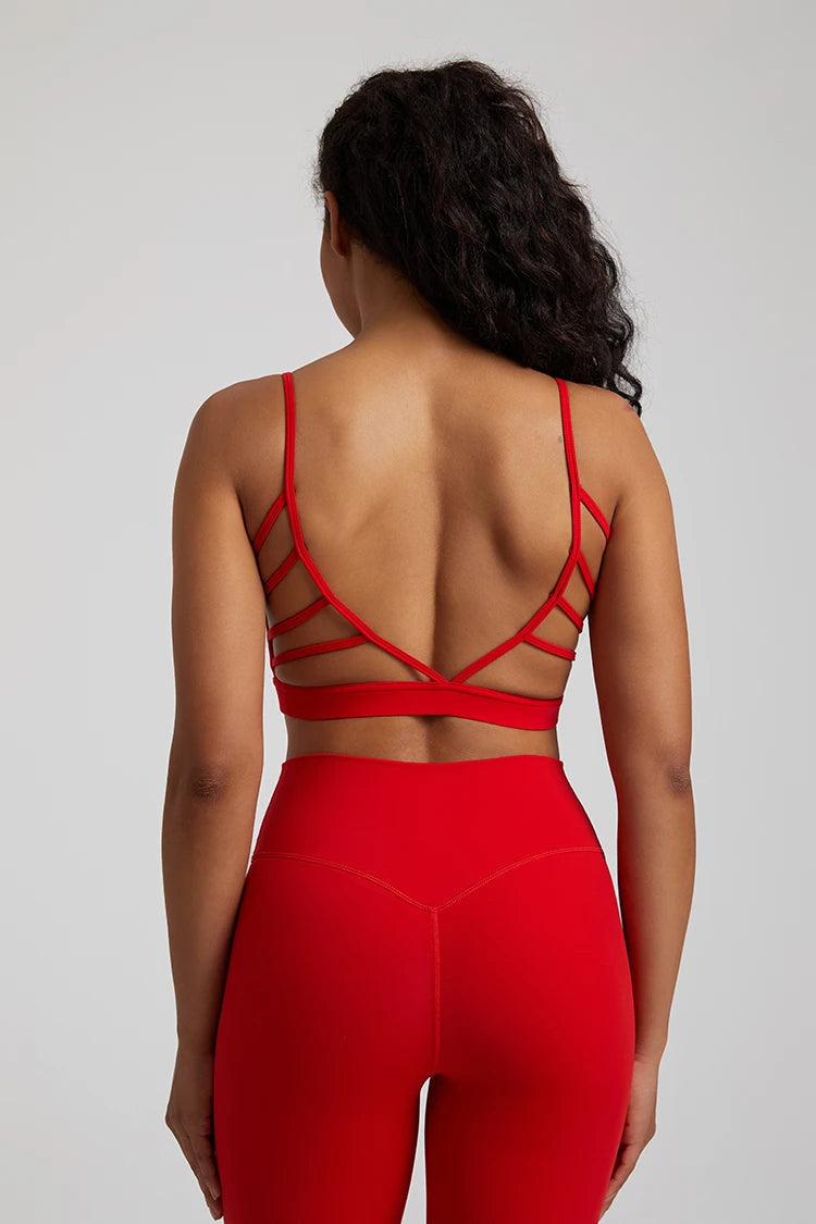 Super cloud open back deep u neck padded sports bra with 8-way stretch nylon spandex - product image
