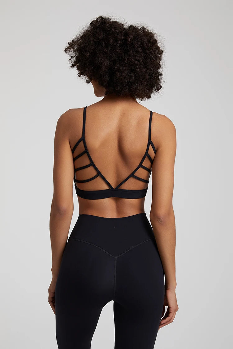 Super cloud open back deep u neck padded sports bra with 8-way stretch nylon spandex - product image
