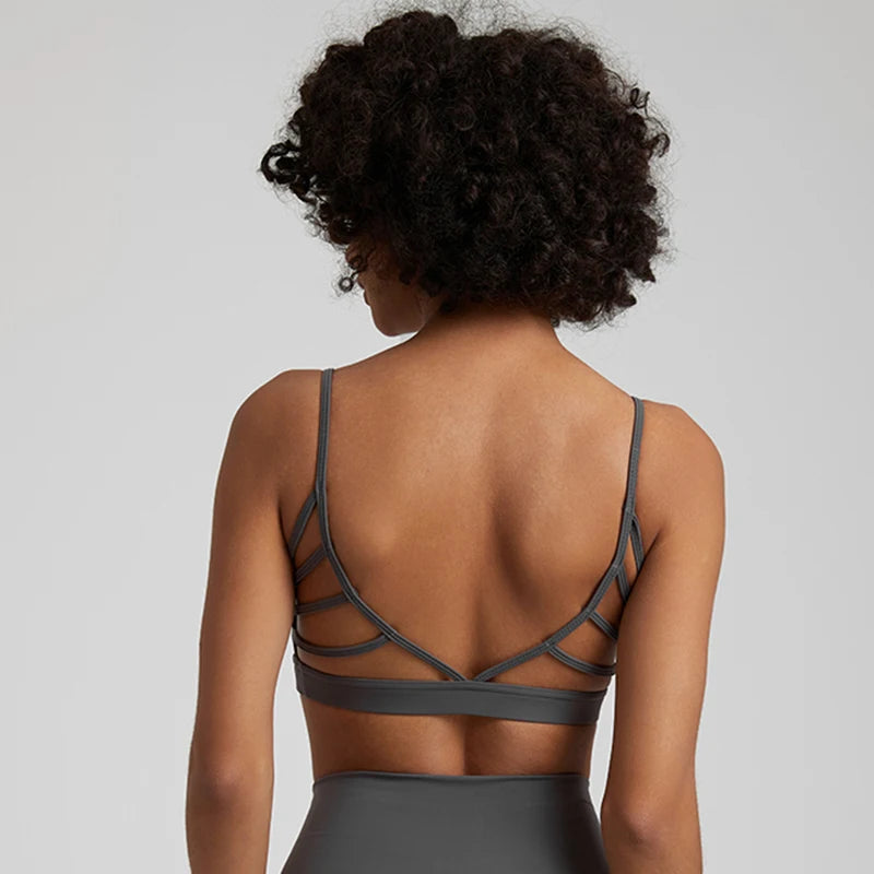 Super cloud open back deep u neck padded sports bra with 8-way stretch nylon spandex - product image