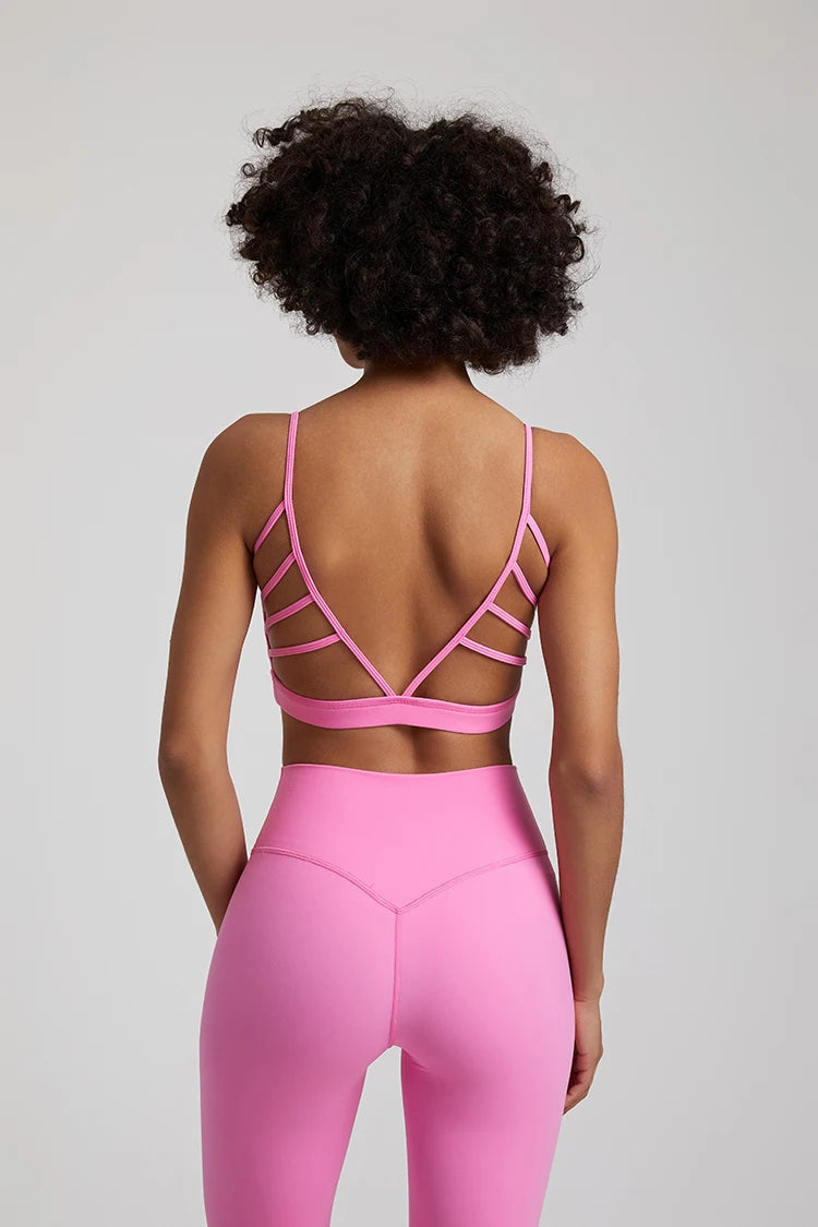 Super cloud open back deep u neck padded sports bra with 8-way stretch nylon spandex - product image