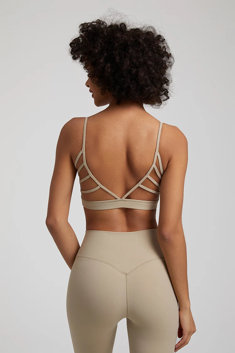 Super cloud open back deep u neck padded sports bra with 8-way stretch nylon spandex - product image