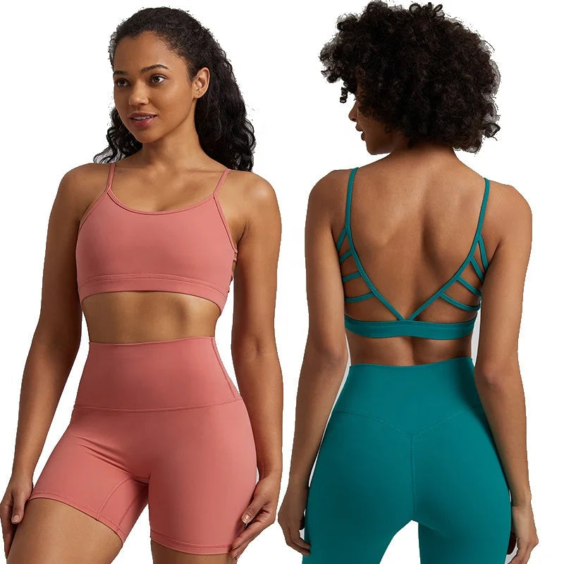 Super cloud open back deep u neck padded sports bra with 8-way stretch nylon spandex - product image