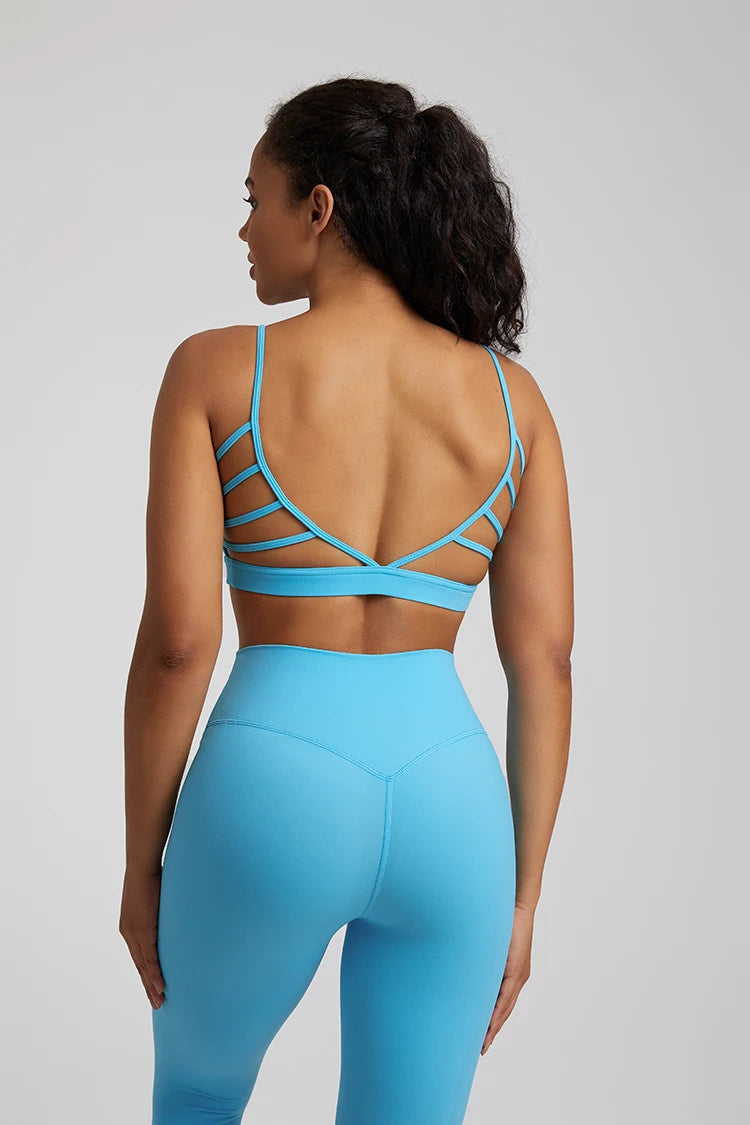 Super cloud open back deep u neck padded sports bra with 8-way stretch nylon spandex - product image