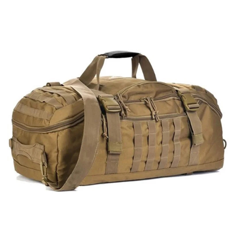 Tactical men's large capacity backpack with multiple compartments and concealable straps - product image