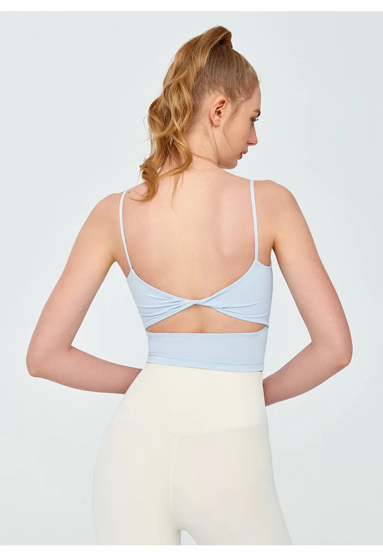 Thin strap knit nylon integrated yoga fitness vest - product image