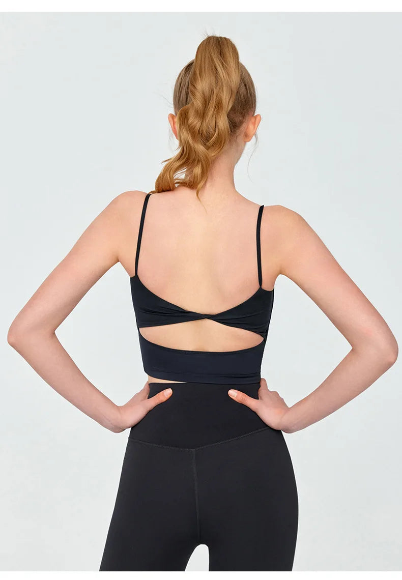 Thin strap knit nylon integrated yoga fitness vest - product image