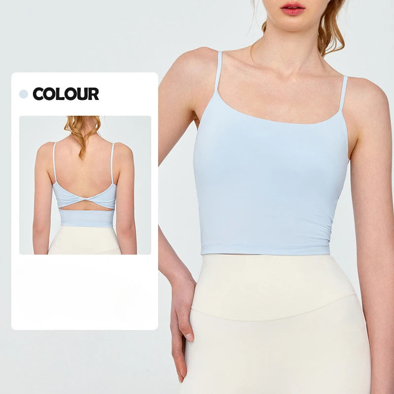 Thin strap knit nylon integrated yoga fitness vest - product image