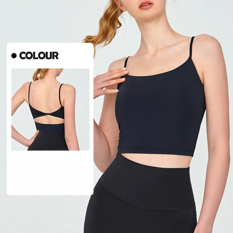 Thin strap knit nylon integrated yoga fitness vest - product image