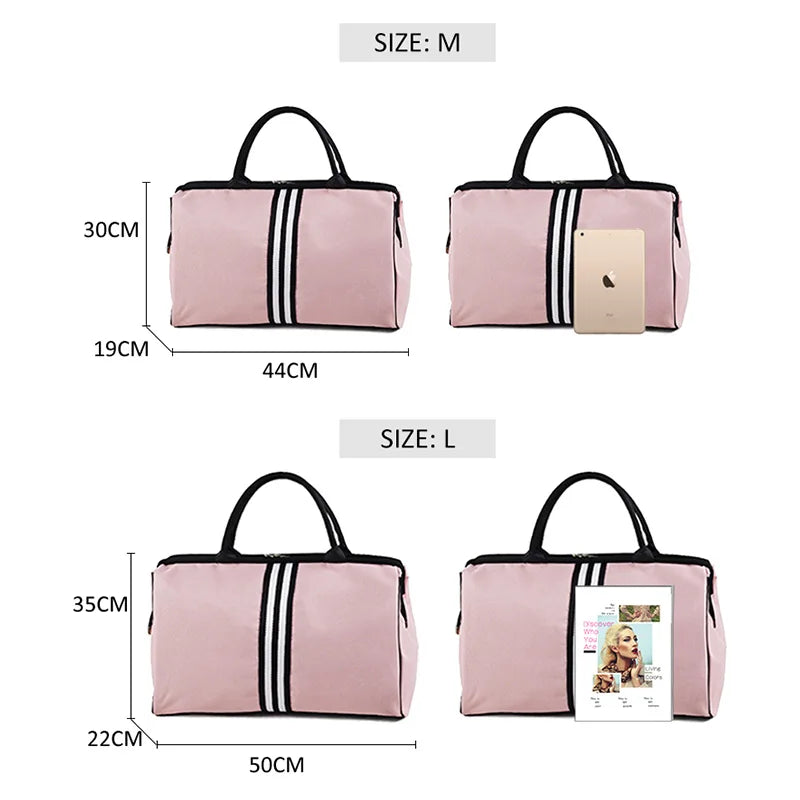 Waterproof nylon large capacity striped travel duffle gym bag with multiple compartments - product image