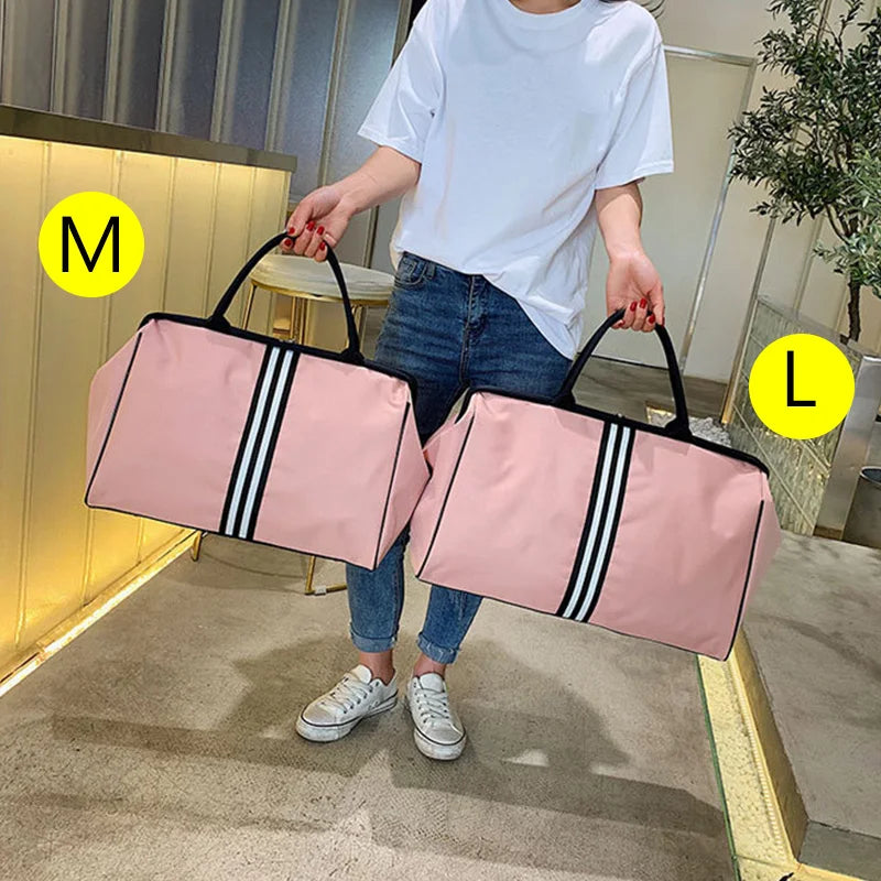 Waterproof nylon large capacity striped travel duffle gym bag with multiple compartments - product image