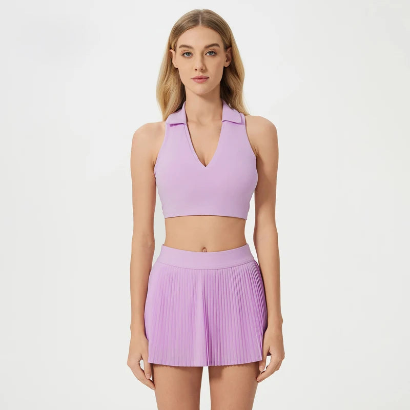 Women's 2-piece golf outfits high waist pleated skirts and sports bra - product image