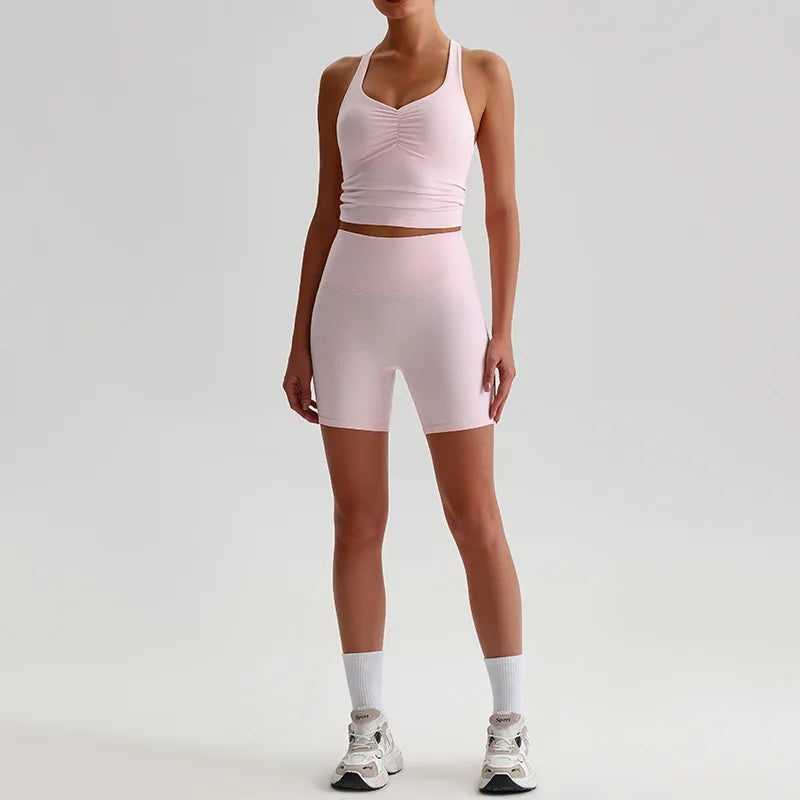 Women's 2-piece gym fitness set scrunch bra and biker shorts - product image