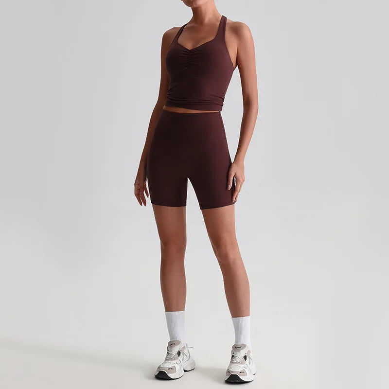 Women's 2-piece gym fitness set scrunch bra and biker shorts - product image