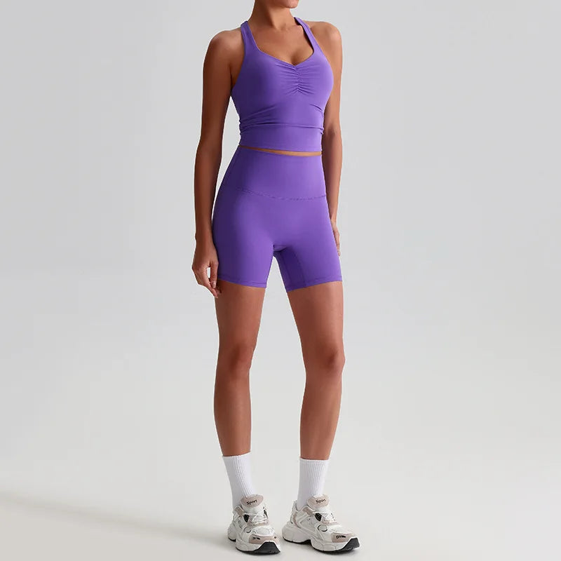 Women's 2-piece gym fitness set scrunch bra and biker shorts - product image