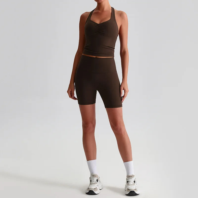 Women's 2-piece gym fitness set scrunch bra and biker shorts - product image