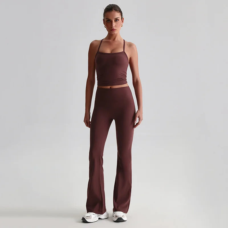 Women's 2-piece gym set high waist yoga flare pants and top - product image