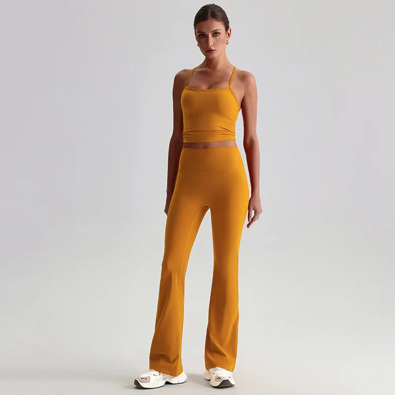 Women's 2-piece gym set high waist yoga flare pants and top - product image