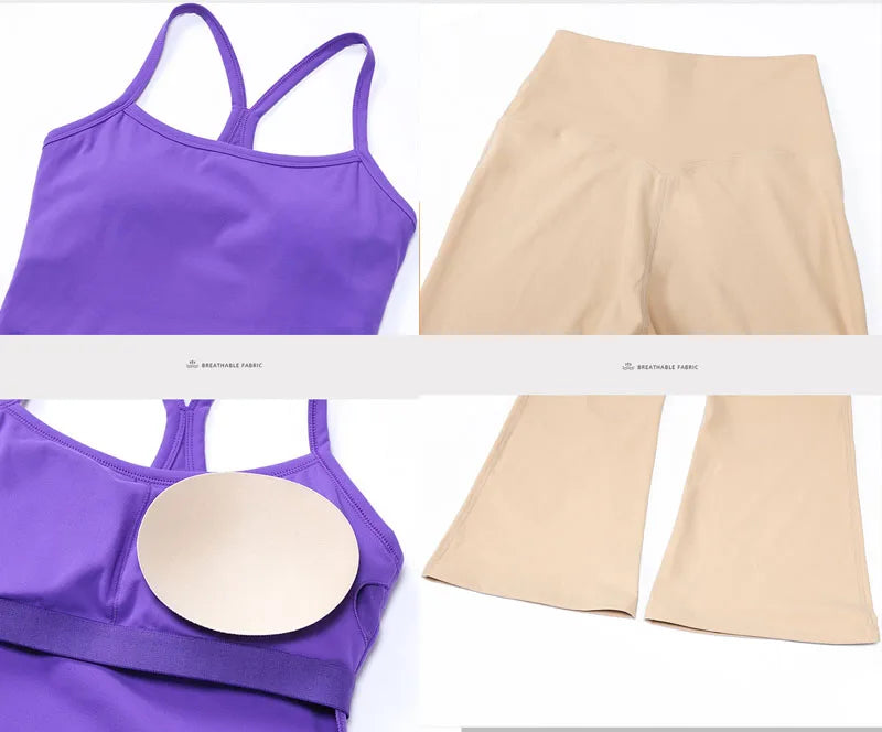 Women's 2-piece gym set high waist yoga flare pants and top - product image