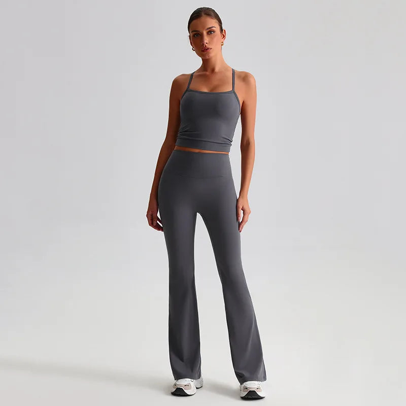 Women's 2-piece gym set high waist yoga flare pants and top - product image